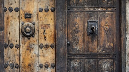 Rustic Wooden Doors with Unique Hardware Features