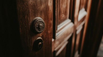 Obraz premium Rustic Wooden Door with Vintage Knob Detail