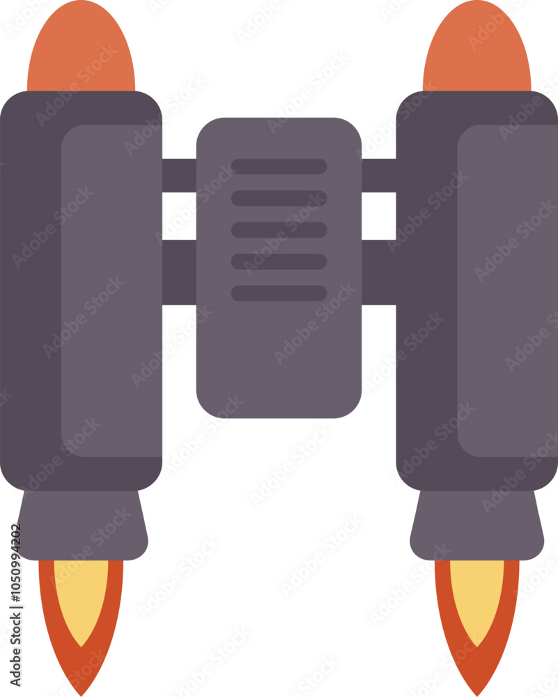 Poster powerful jetpack with two turbines providing strong thrust is flying forward