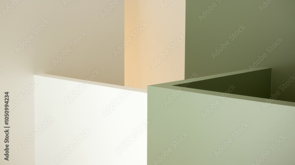 Poster abstract geometric shapes with soft colors on a minimalistic background.
