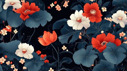Obraz premium Cool Japanese pattern and floral background. 