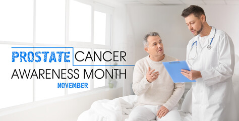 Doctor and mature man undergoing course of chemotherapy in clinic