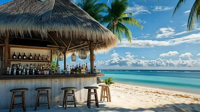 Tropical beach resort with a bar