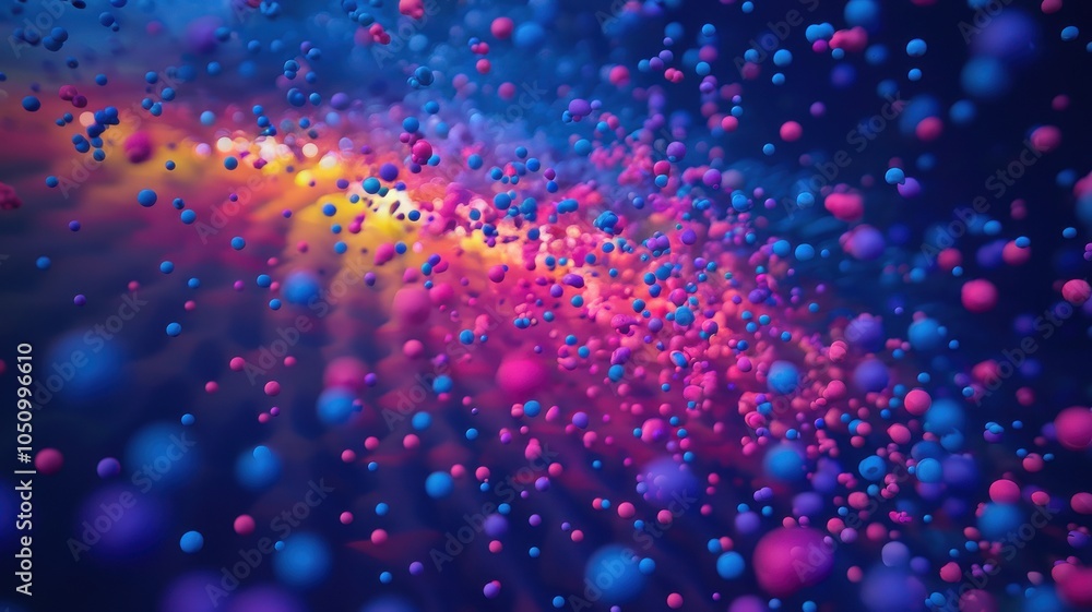 Poster colorful particles vibrant design with dynamic motion and abstract background.