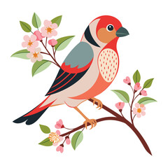 delicate finch on a branch with budding flowers