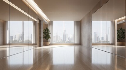 Obraz premium Modern Empty Room with City View and Natural Light