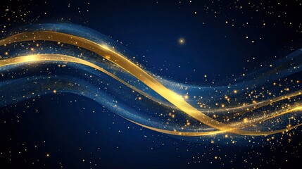 Fototapeta premium Luxury dark blue background with gold line curved and lighting effect sparkle