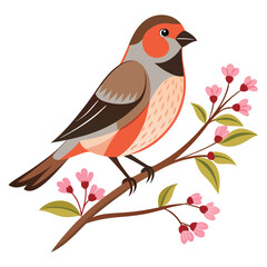 delicate finch on a branch with budding flowers