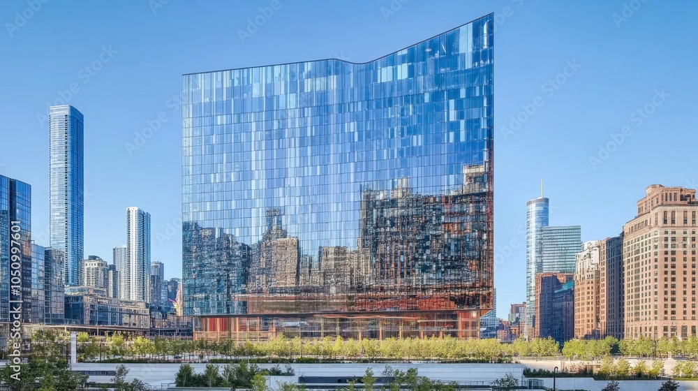 Poster modern architectural reflection in urban setting