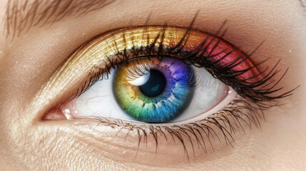Dive into the stunning beauty of a female eye, showcasing a vibrant and colorful pupil in breathtaking detail.