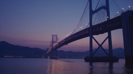 Fototapeta premium Serene Night View of a Majestic Bridge Reflection