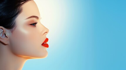 Fototapeta premium A stunning young womans portrait featuring flawless skin, radiating beauty and charm in a clean and simple style.