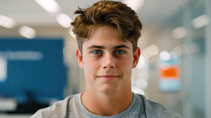 Friendly male call center executive assists clients with exceptional support in a welcoming office environment.