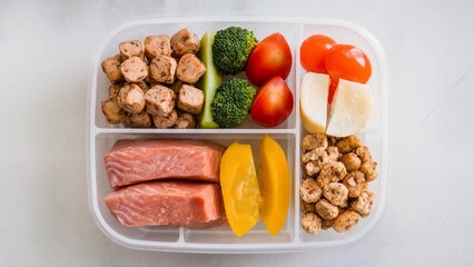 Top View of Meal Prep Container with Fresh Ingredients for Healthy Eating