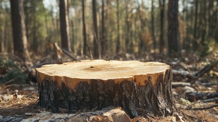 Obraz premium The texture of the stump in the cut. Cutting down trees for firewood