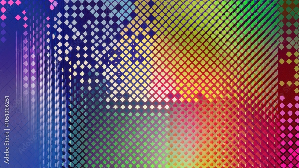 Poster vibrant abstract dotted pattern with colorful gradients and dynamic shapes.