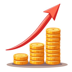 Rising coin graph with arrow, vector illustration