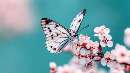Obraz premium Delicate Butterfly with Pastel Colored Wings on Flowers