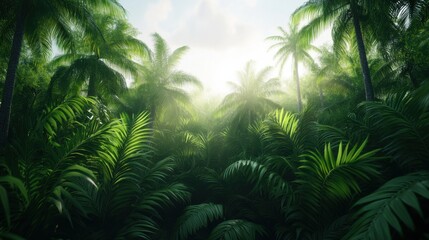 Lush Dense Amazon Rainforest Scene with Towering Trees