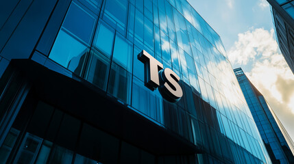 Obraz premium A sleek TS logo on a modern glass building