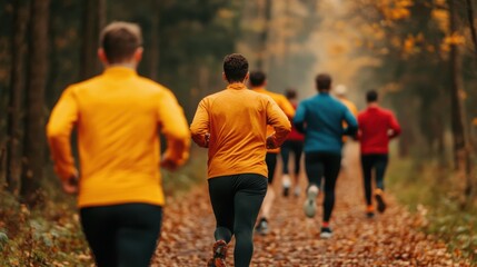 Fototapeta premium Friends Jogging Together on a Forest Trail