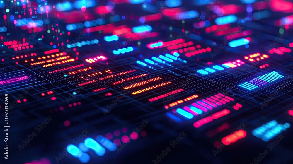 Aufkleber colorful abstract data visualization with vibrant neon lines and grids.