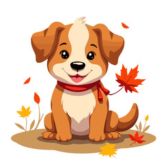 Fototapeta premium Autumn Leaves Surrounding Joyful Dog Vector