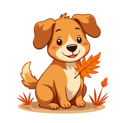 Obraz premium Playful Puppy with Autumn Leaves Vector