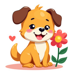 Obraz premium Smiling Puppy with Flower and Heart Vector