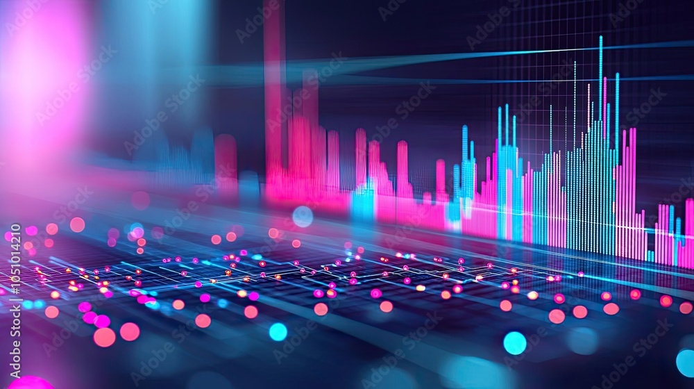 Aufkleber abstract digital data visualization, colorful graph lines on dark background.