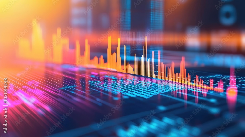Poster abstract digital data visualization with vibrant colors and graphics.
