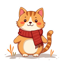 Obraz premium Cute Cat Wrapped in a Cozy Scarf in Fall Fashion