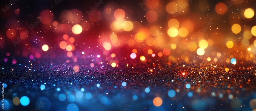 Sticker Abstract bokeh background with warm and cool tones, blurred lights and glitter texture.