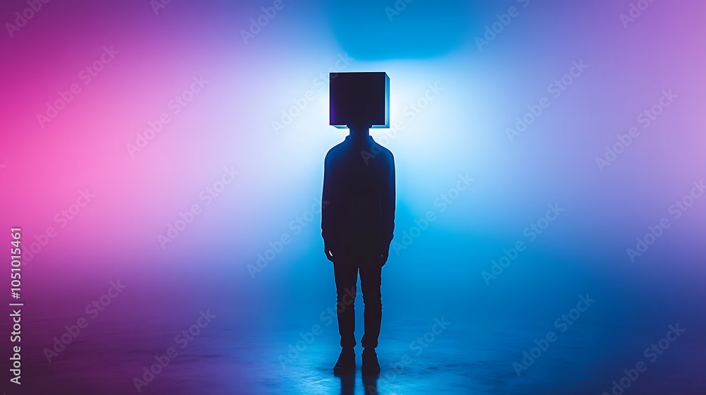 Aufkleber mysterious figure with floating cube as head