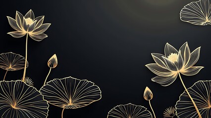 Luxury lotus wallpaper design, lotus line arts, Golden Lotus flowers patterns design for packaging background, print, packaging, natural cosmetics, health care, invitation, cards.