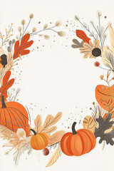 Fototapeta premium Digital art - Happy thanksgiving card with pumpkins and leaves