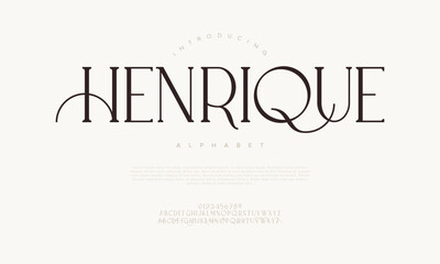 Henrique typography beauty fashion elegant minimalist serif italic fonts decorative wedding vintage retro logos. Minimal luxury font alphabet logo. Vector illustration