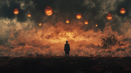 Fototapeta premium A Solitary Figure in a Burning Sky