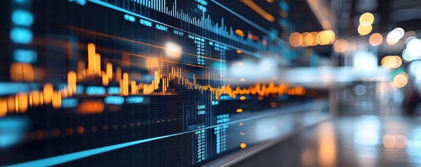 Obraz premium Digital stock market data visualization with glowing graphs and charts.