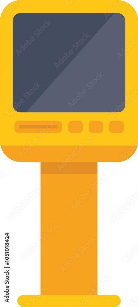 Poster yellow interactive information kiosk with blank screen is standing on a white background
