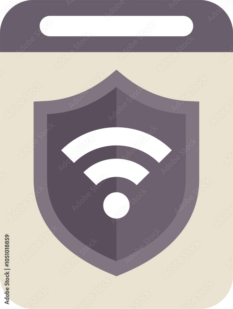 Poster simple flat vector illustration of a mobile phone displaying a wifi signal protected by a security s