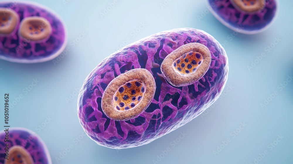 Poster a colorful 3d visualization of bacterial cells, showcasing their distinct structures and textures un