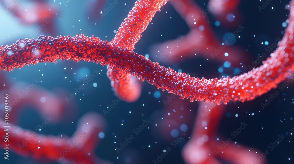 Aufkleber a vibrant, close-up view of red cellular structures, illuminated by soft light, showcasing intricate