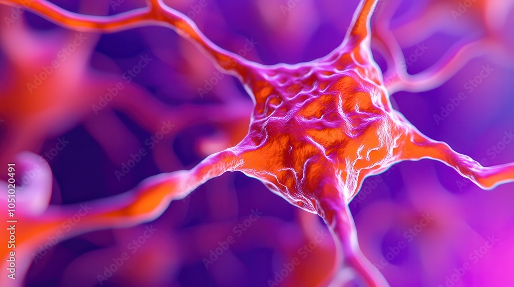Poster a vibrant, close-up view of a neuron showcasing its intricate structure and connections, highlightin