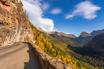 Beautiful view from the scenic Going-to-the-sun Road of the mountain range in Glacier National Park...