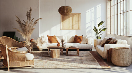 modern living room interior with artificial plants. ai generative.