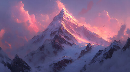 Obraz premium Majestic snowy peak at dawn's light