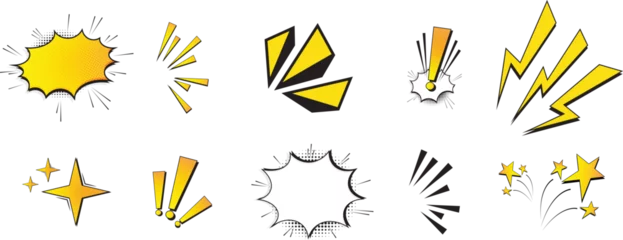 Keuken foto achterwand Set of comic effect shape with pop art style. Comic speech bubbles halftone dot background. Comic surprise, attention and inspiration effect. Vector illustration isolated on white background © Accountanz