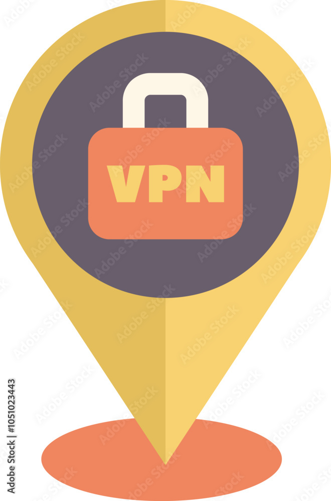 Poster location pin pointing a vpn lock icon, representing secure and encrypted internet connection