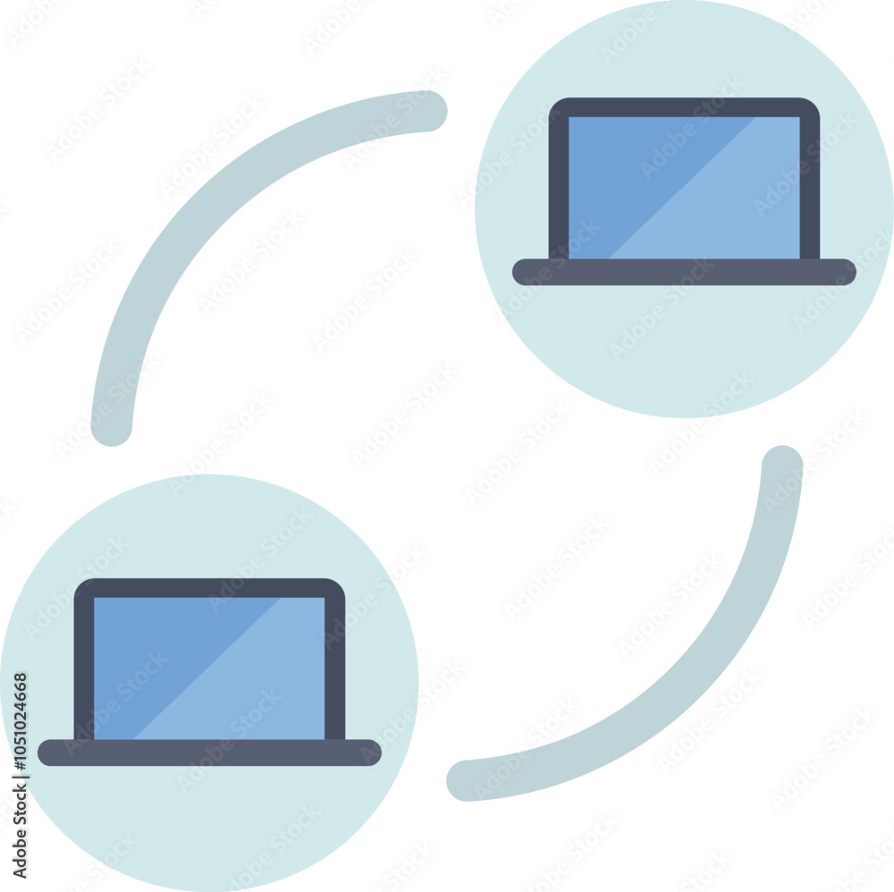 Poster this minimal icon features two laptops exchanging data, representing a closed network or peer to pee